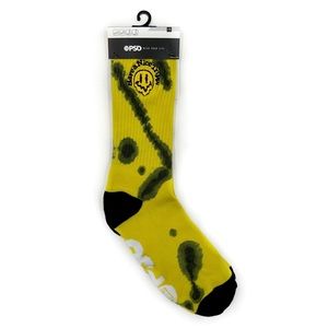 PSD Smiley Face Have a Nice Trip Crew Socks Yellow Black Tie Dye Mens Womens